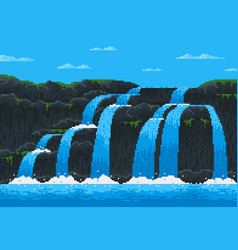 8 Bit Pixel Game Waterfall Cascade Landscape Level