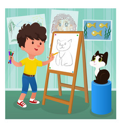 Cute Kid Drawing His Kid Cartoon