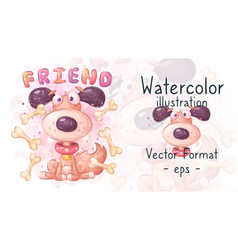 Cartoon Character Watercolor Adorable Dog Pretty