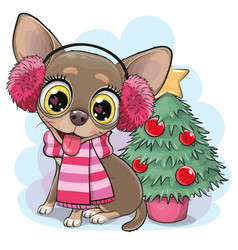 Cute Cartoon Dog Chihuahua Sitting Near Christmas