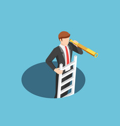 Isometric Businessman Climbs Out Hole