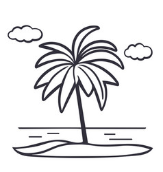 Palm Tree On Island Hand Drawn Landscape