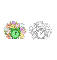 Coloring Book Alarm Clock And Spring Flowers