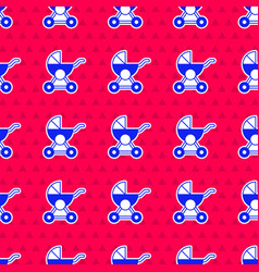 Blue Baby Stroller Icon Isolated Seamless Pattern