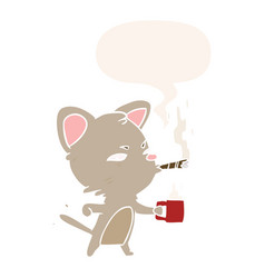 Cartoon Serious Business Cat And Coffee And Cigar