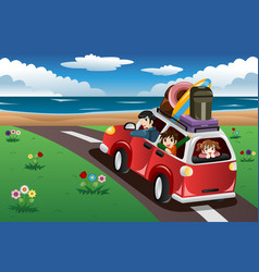 Family with children going in the car on vacation Vector Image