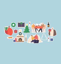 Set Of Stickers Young Loving Couple Celebrate