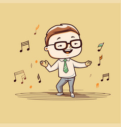 Businessman Dancing With Musical Notes In Cartoon