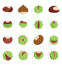 Chestnut Icons Set Flat Horse Food