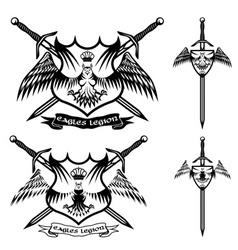 Eagle with crown and swords crests collection Vector Image