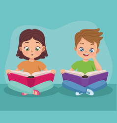 Kids Couple Reading Books