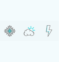 Set Line Lightning Bolt Snowflake And Sun