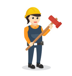 Woman Construction Worker Holding Sledge Hammer