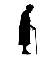 Standing Old Woman With Cane Silhouette