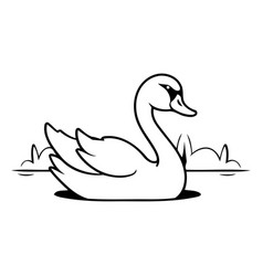 Swan Swimming In The Lake In Cartoon Style