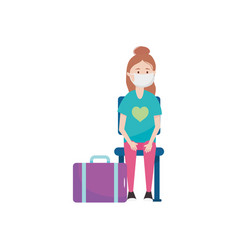 Cartoon Woman With Suitcase And Medical Mask