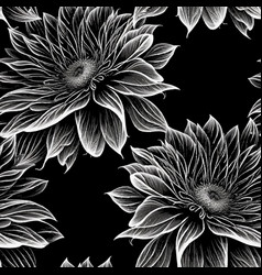 Lines Black And White Hand Drawn Flowers Seamless