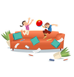 Kids Jumping On The Couch Playing With A Ball