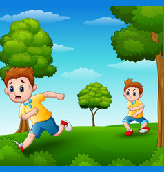 A Frightened Kid Running Because Disturbed Naughty