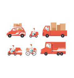 Delivery Man In Cap Driving Truck And Car Carrying