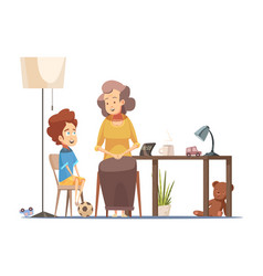 Grandmother With Child Retro Cartoon