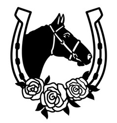 Horse And Horseshoe Sign Silhouette With Flowers