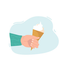 Ice Cream Cone In Human Hand Flat