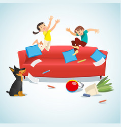 Kids Jumping On The Couch Playing With A Ball