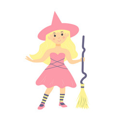 Cute Blonde Girl Witch With Broom