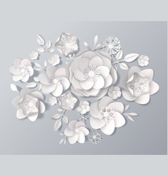 Realistic White Paper Flowers Set