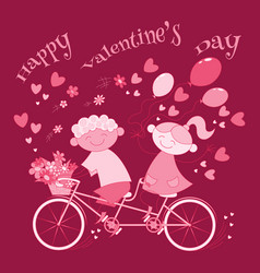 Valentines Day Card With Happy Couple On Bike