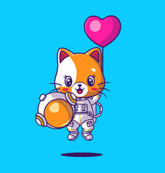 Cute Cat Astronaut Playing With Heart Balloon Icon