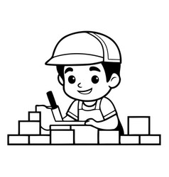 Cute Little Boy Construction Worker Building