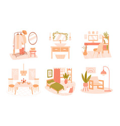 Set Of Different Home Interiors On A White