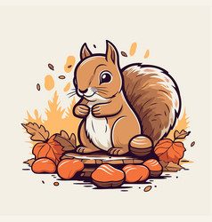 Squirrel With Nuts And Autumn Leaves