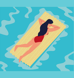 Woman On Floating Rubber Bed