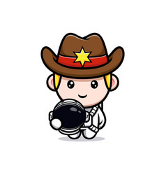 Cute Little Cowboy Wearing Astronaut Suit Mascot