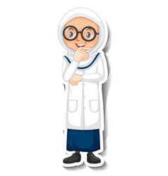 Scientist Muslim Girl Cartoon Character Sticker