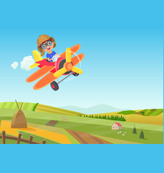 Cute Little Boy Flying In Airplane Above