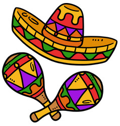 Cinco De Mayo Mexican Hat Maracas Cartoon Clipart