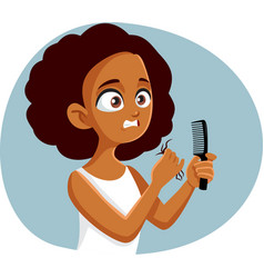 Teen Girl Having Hair Loss Problems Cartoon