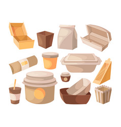 Carton Cups And Boxes With Takeout Food