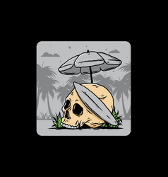 Skull With Surfing Board Under Beach Umbrella