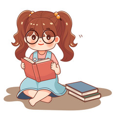 Cartoon Little Girl Reading A Book