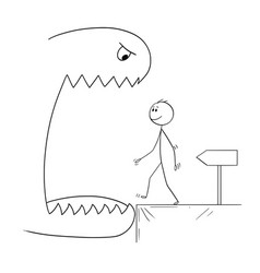 Cartoon Of Smiling Man Walking In To Open Mouth