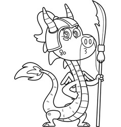 Outlined Cute Chinese Dragon Warrior