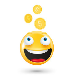 Yellow Cute Emoji Face With Golden Coins Happy