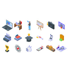 Business School Icons Set Isometric Training