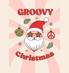 Christmas Poster With Groovy Retro Santa Face