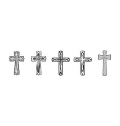 Flat Black Christian Cross Icons Set